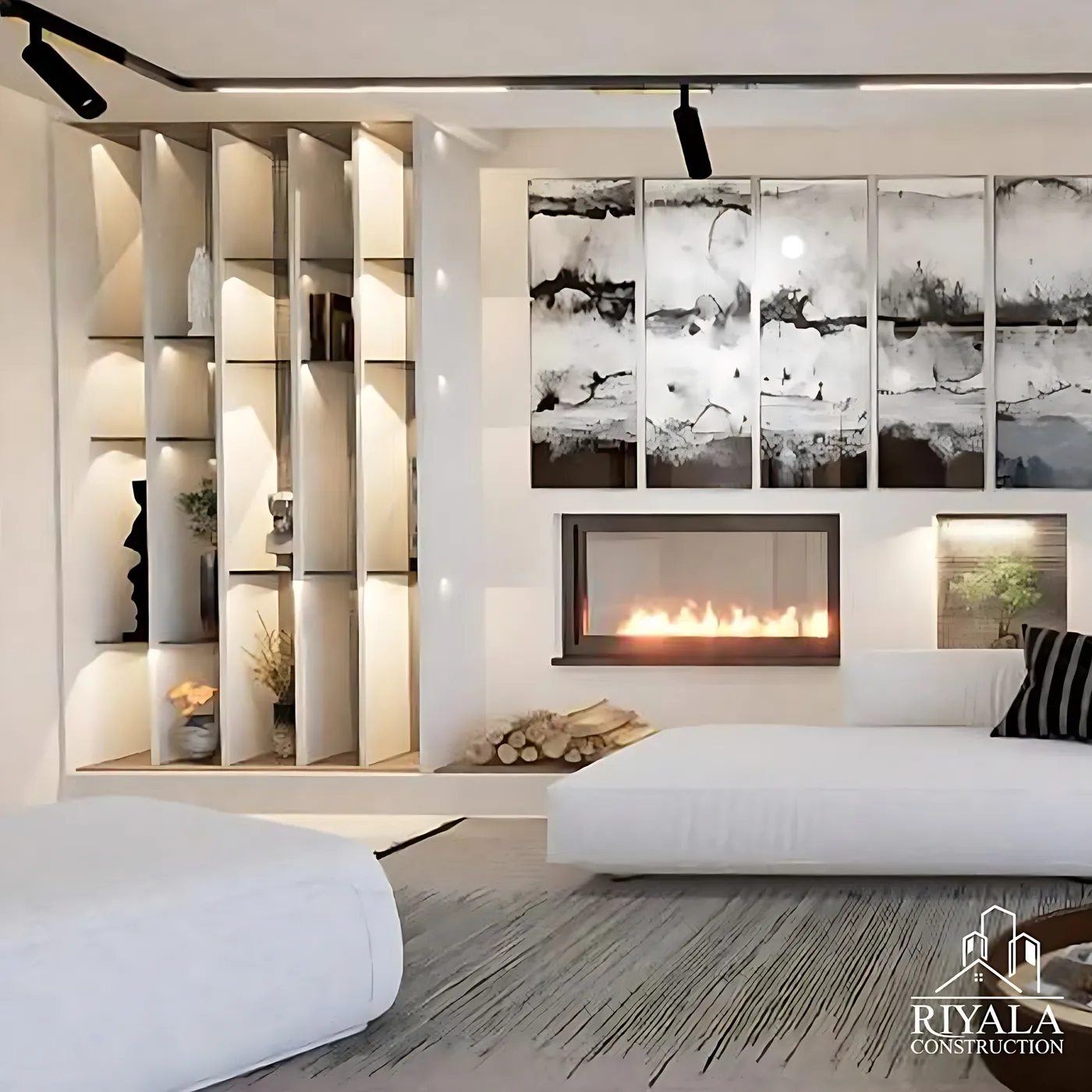 Lounge with fireplace, visualisation